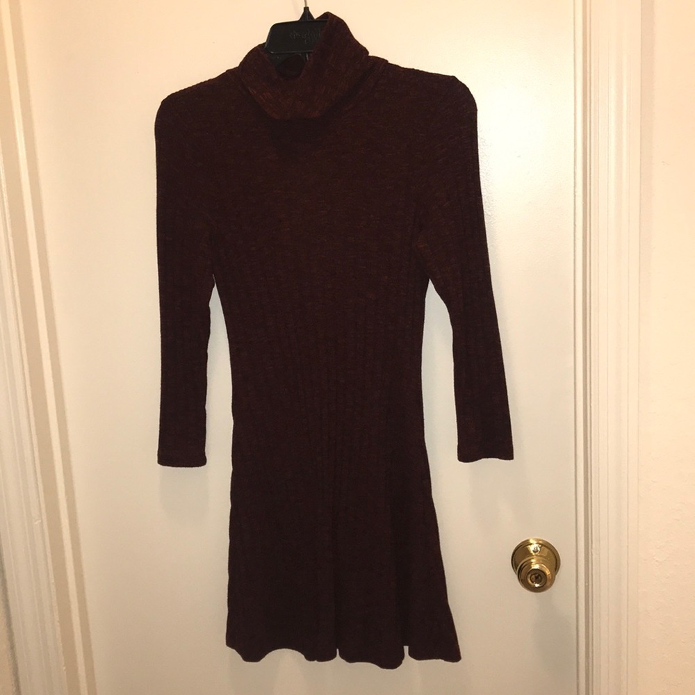 Maroon Long Sleeve Sweater Turtle Neck Dress
